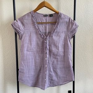Eddie Bauer Cap Sleeve Button Down Cotton Blouse Lilac Purple Small